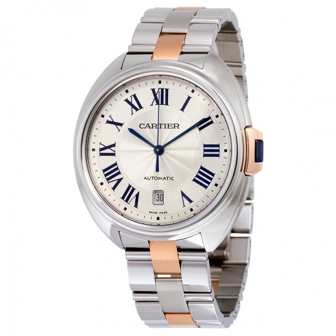 Cartier Cle Automatic Silver Dial Stainless Steel 18kt Rose Gold Men's Watch W2CL0002 watches