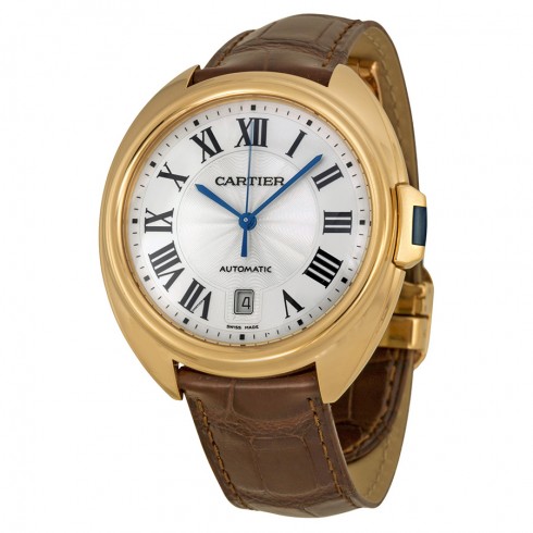 Cartier Cle Automatic Silver Flinque Dial 18kt Rose Gold Men's Watch WGCL0004 watches