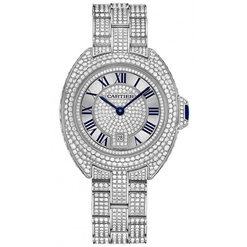 Cartier Cle Silver Diamond Pave Dial 18K White Gold Automatic Ladies Watch HPI00980 watches