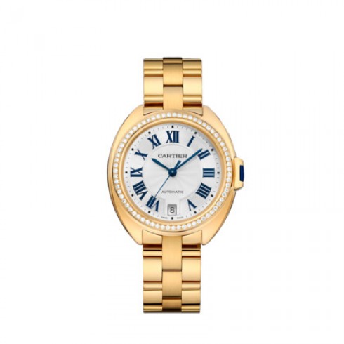 Cartier Cle Silver Flinque Dial 18K Yellow Gold Diamond Ladies Watch WJCL0023 watches