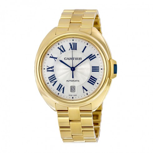 Cartier Cle Silvered Flinque Dial 18kt Yellow Gold Men's Watch WGCL0003 watches