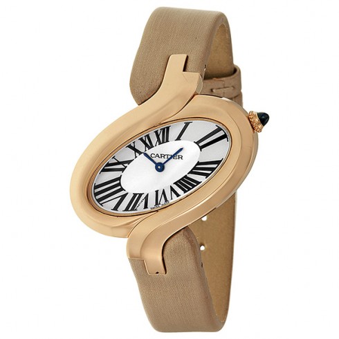 Cartier Delice Silver Dial 18kt Rose Gold Beige Satin Ladies Watch W8100011 watches
