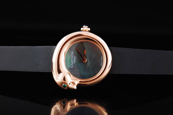 Cartier Libre 82128 Womens Black Cow Leather Strap Stainless Steel with 18k Gold Bezel Watch watches