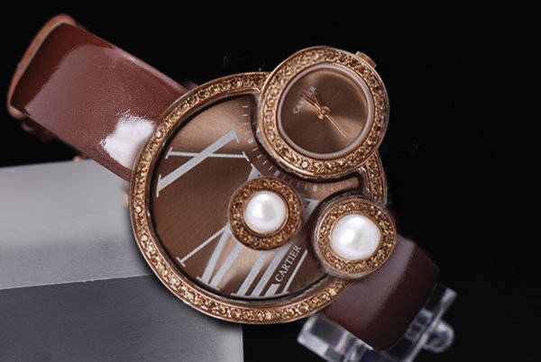 Cartier Libre WJ304850 Round Brown Dial Brown Cow Leather Strap Watch watches