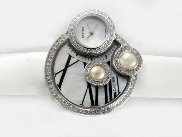 Cartier Libre WJ304850 White Dial Round White Cow Leather Strap Watch watches