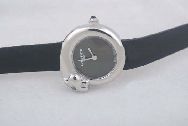 Cartier Ligne 21 de Cartier 82131 Black Cow Leather Strap Black Dial Round Watch watches