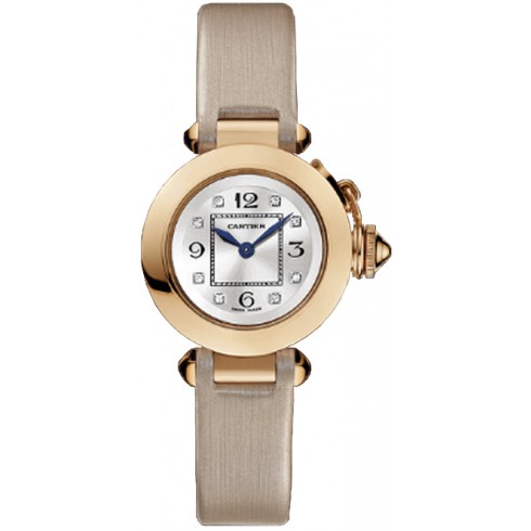 Cartier Miss Pasha Silver Diamond Dial Rose Gold and Beige Satin Ladies Watch WJ124028 watches