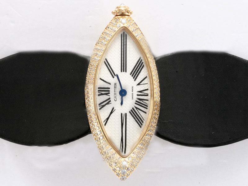 Cartier Montre WJ303050 Black Cow Leather Strap White Dial Oval Watch watches