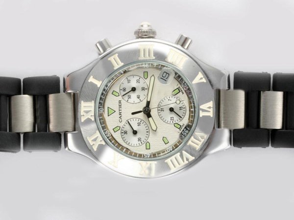 Cartier Must 21 W10073R6 38mm White Dial Black Rubber Strap Watch watches