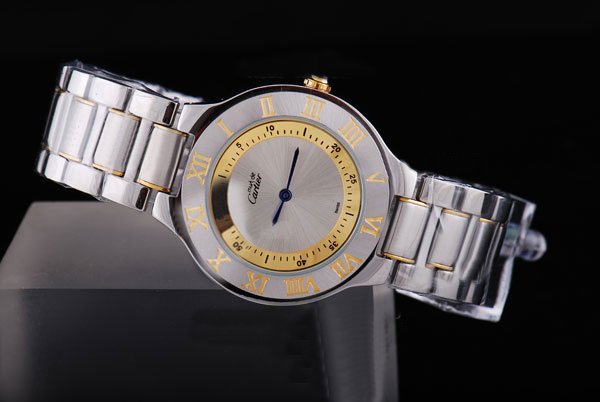 Cartier Must 21 W10073R6 Gold Stainless Steel Strap White Dial Round Watch watches