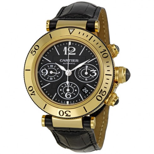 Cartier Pasha 18k Yellow Gold Black Dial Chronograph Men's Watch W3030017 watches