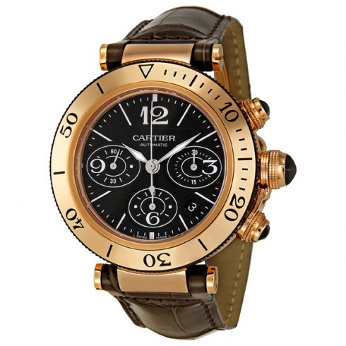 Cartier Pasha Black Dial 18kt Rose Gold Chronograph Men's Watch W3030018 watches