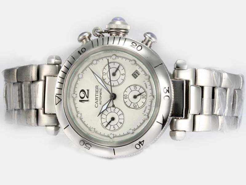 Cartier Pasha de Cartier CT26916 Silver Stainless Steel Strap Stainless Steel Bezel Mens Watch watches