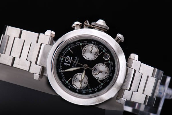 Cartier Pasha de Cartier W31047M7 Quartz Chronograph Black Dial Round Watch watches