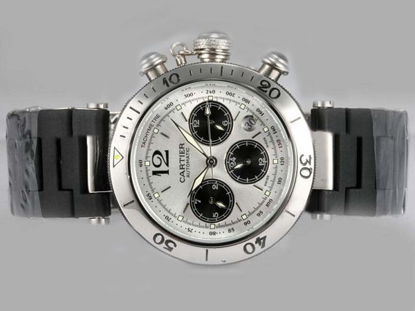 Cartier Pasha de Cartier W31048M7 Stainless Steel Bezel Stainless Steel Case White Dial Watch watches