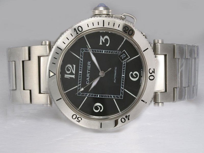 Cartier Pasha de Cartier w31077M7 Silver Stainless Steel Strap Black Dial Round Watch watches
