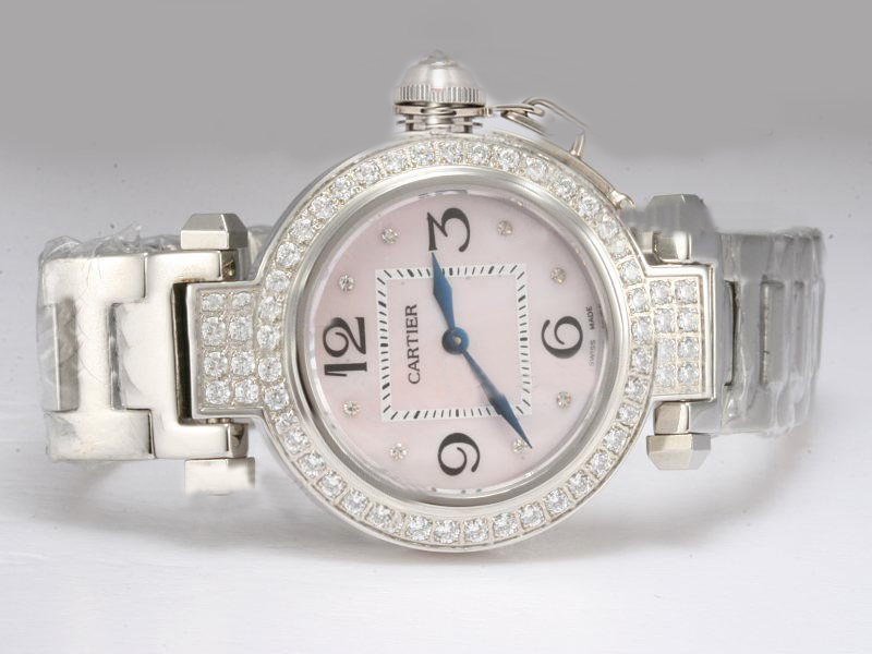 Cartier Pasha de Cartier W31080M7 36mm Pink Dial Silver Stainless Steel Strap Watch watches