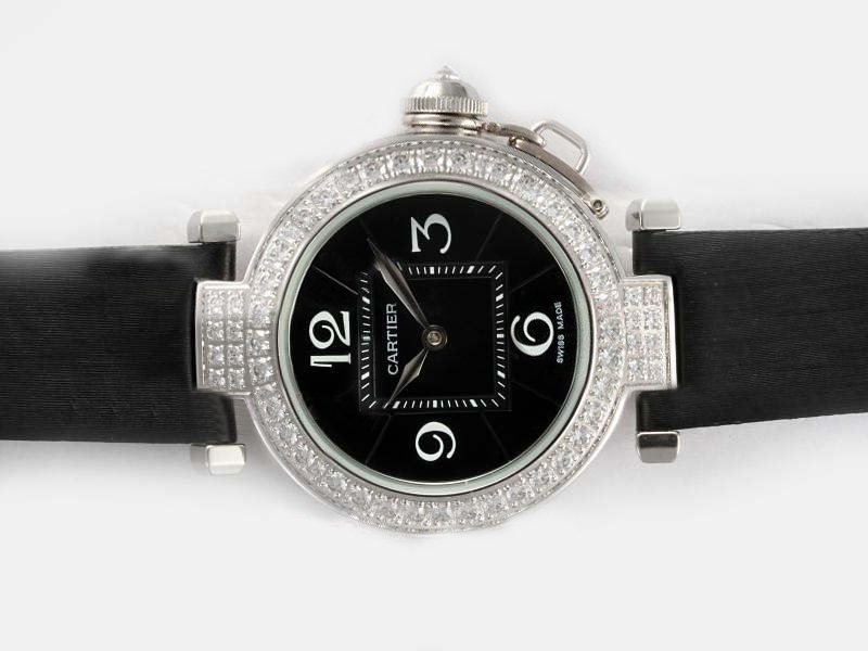 Cartier Pasha de Cartier WJ11922G Black Dial Round Stainless Steel Case Watch watches