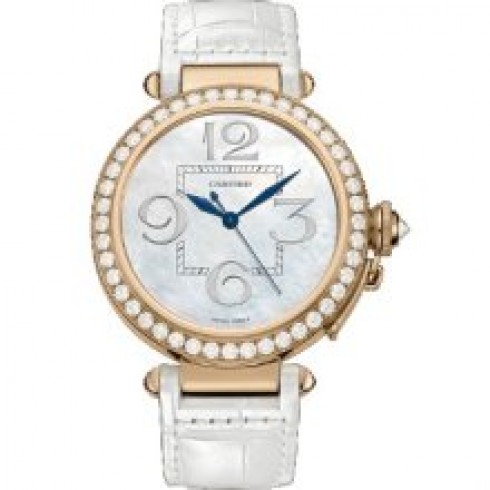 Cartier Pasha Mother of Pearl 18kt Rose Gold White Leather Ladies Watch WJ124005 watches