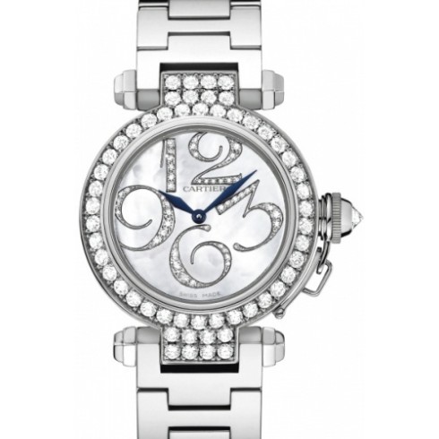 Cartier Pasha Mother of Pearl Diamond Dial 18kt White Gold Ladies Watch WJ12320G watches