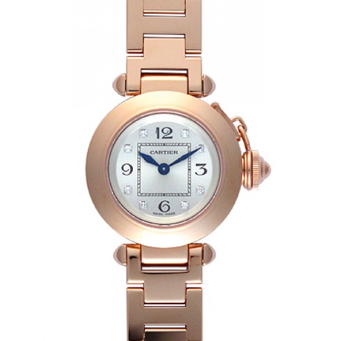 Cartier Pasha Silver Diamond Dial 18kt Rose Gold Ladies Watch WJ124016 watches