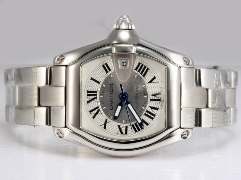 Cartier Roadster 2510 Silver Stainless Steel Strap White Dial Rectangle Watch watches