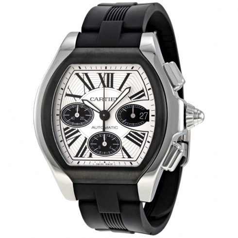 Replica Cartier Roadster Chronograph Silver Dial Black Rubber Automatic Men's Watch W6206020 Watch