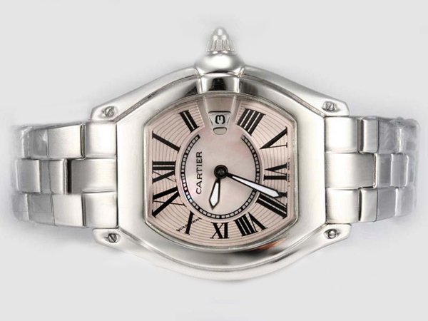Cartier Roadster W62017V3 Quartz Pink Dial Stainless Steel Bezel Watch watches
