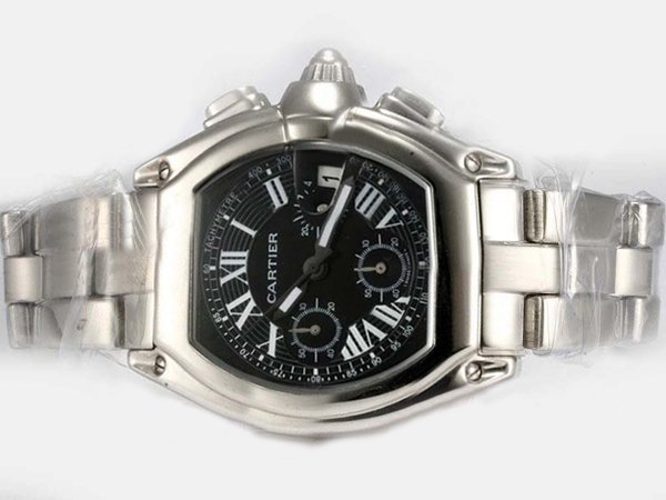 Cartier Roadster W62020X6 Black Dial Silver Stainless Steel Strap 38x47mm Watch watches