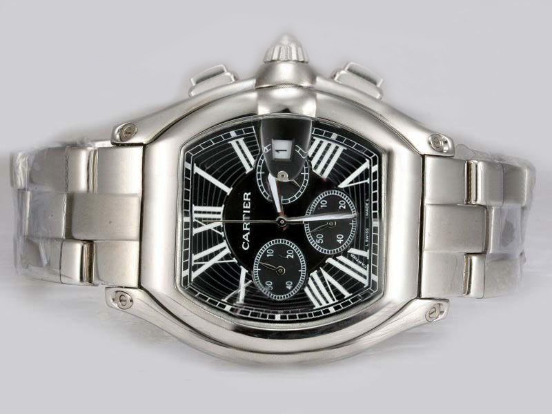Cartier Roadster W62020X6 Quartz Chronograph Rectangle Black Dial Watch watches