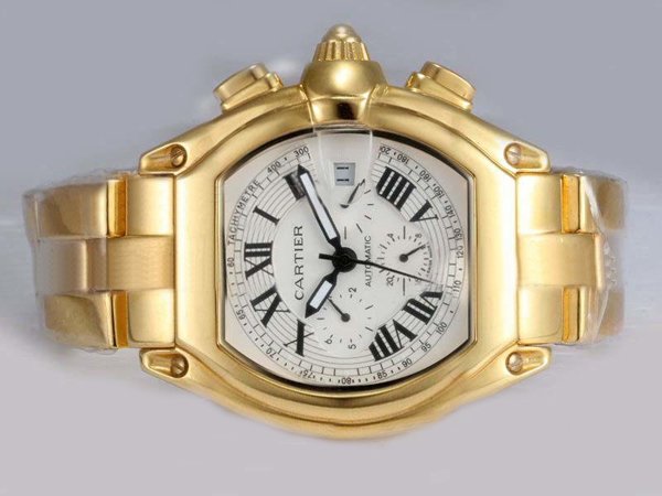 Cartier Roadster w62021y2 Square Gold Stainless Steel Strap Mens Watch watches