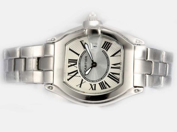Cartier Roadster W62025V3 Stainless Steel Case Stainless Steel Bezel White Dial Watch watches