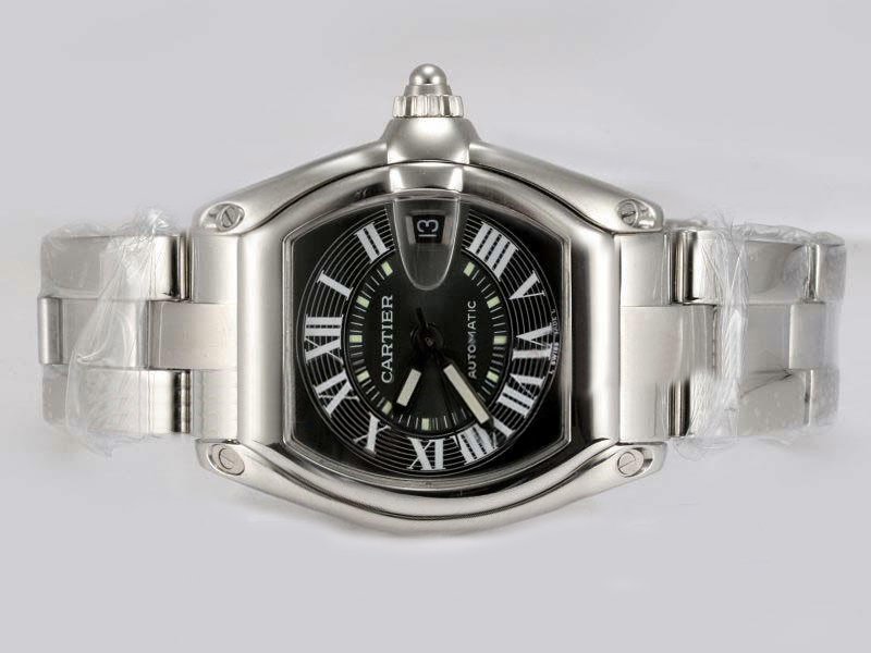 Cartier Roadster w62041v3 Silver Stainless Steel Strap Black Dial Square Watch watches
