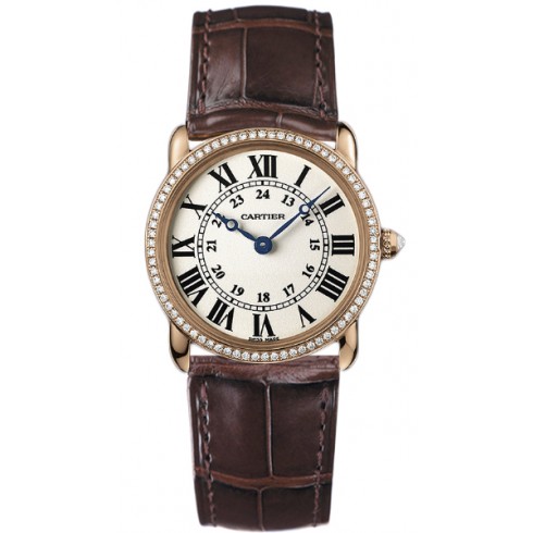 Cartier Ronde Louis Cartier Diamond Bezel Silver Dial 18 kt Rose Gold Ladies Watch WR000351 watches