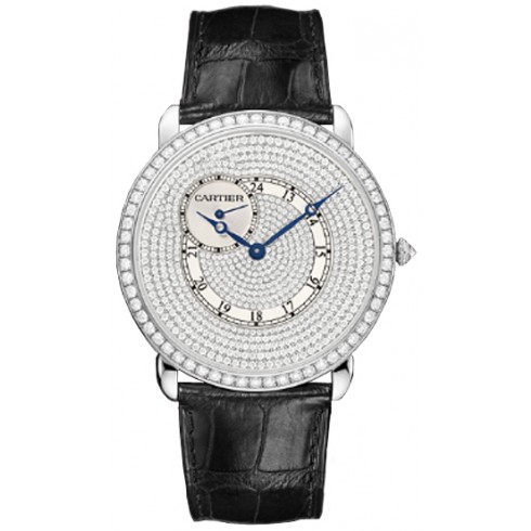 Replica Cartier Ronde Louis Cartier Diamond Pave 18 kt White Gold Men's Watch WR007003 Watch