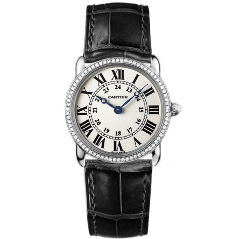 Replica Cartier Ronde Louis Diamond Bezel Silver Dial 18 kt White Gold Ladies Watch WR000251 Watch