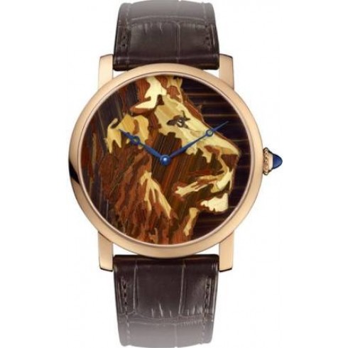 Cartier Rotonde 18k Yellow Gold Straw Marquetry Lion Motif Dial Men's Watch HPI00614 watches