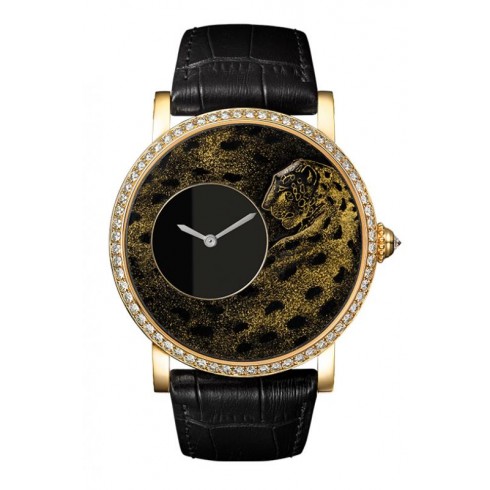 Replica Cartier Rotonde 18K Yellow Gold with Panther Motif Dial Men's Watch HPI00700 Watch