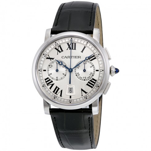 Cartier Rotonde Cartier Automatic Chronograph Silver Dial Black Leather Men's Watch WSRO0002 watches