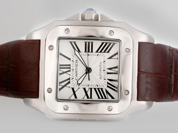 Cartier Santos 100 2656 Automatic Stainless Steel Bezel White Dial Watch watches