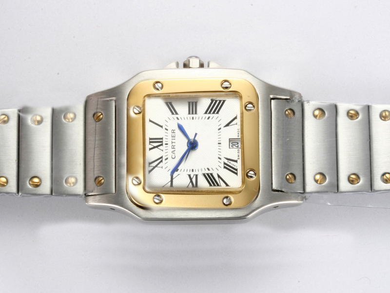 Cartier Santos 100 W200728G White Dial Stainless Steel with 18k Gold Bezel Watch watches