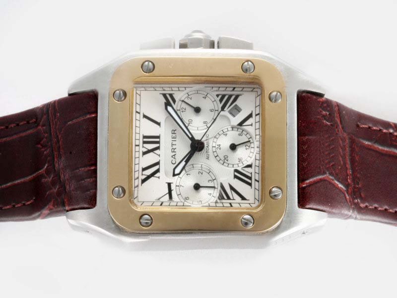 Cartier Santos 100 w20072x7 38x38mm White Dial 18K Gold Case Watch watches