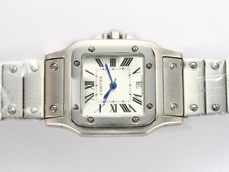 Cartier Santos 100 w200737g 33x33mm Silver Stainless Steel Strap White Dial Watch watches