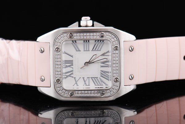 Cartier Santos 100 W200737G White Dial 29x40mm Orange Rubber Strap Watch watches