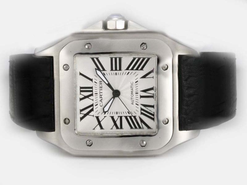 Cartier Santos 100 w20073x8 White Dial Automatic Stainless Steel Bezel Watch watches
