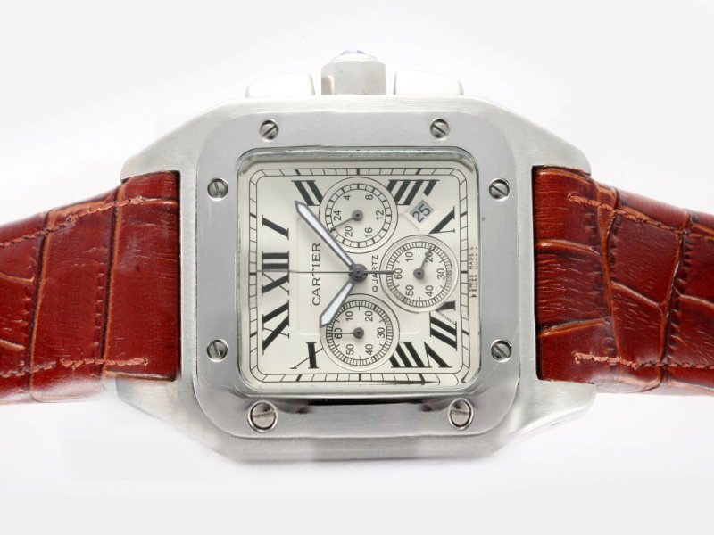 Cartier Santos 100 W20090X8 Brown Cow Leather Strap 43x43mm Mens Watch watches