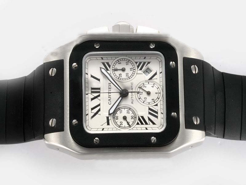 Cartier Santos 100 W20090X8 Stainless Steel Case Stainless Steel Bezel White Dial Watch watches