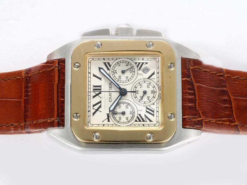 Cartier Santos 100 w20091x7 Brown Crocodile Leather Strap White Dial 38x38mm Watch watches