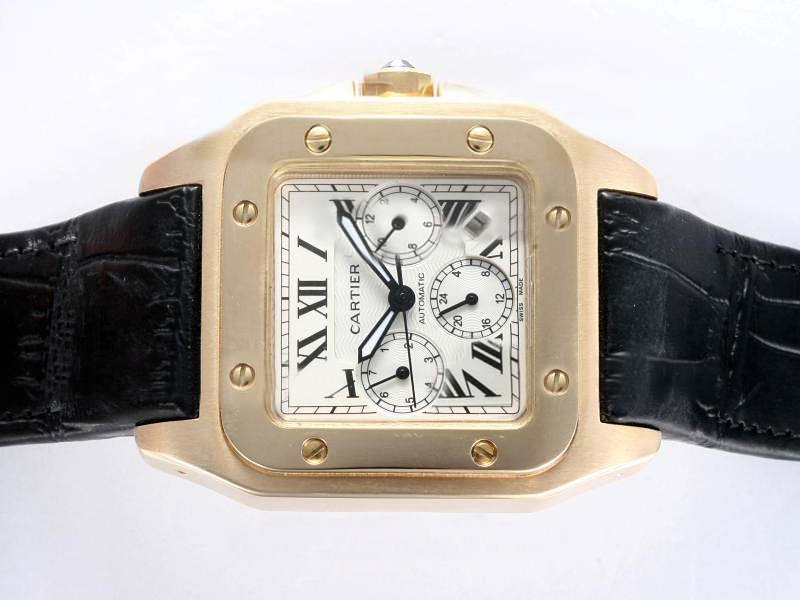 Cartier Santos 100 w20096y1 Automatic White Dial Stainless Steel with 18k Gold Bezel Watch watches