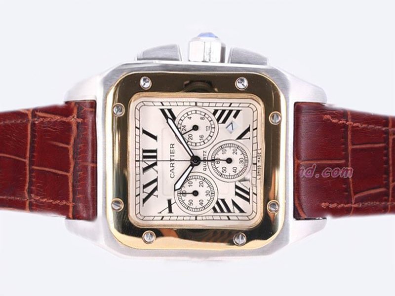 Cartier Santos 100 W20107X7 Mens Square Brown Crocodile Leather Strap Watch watches